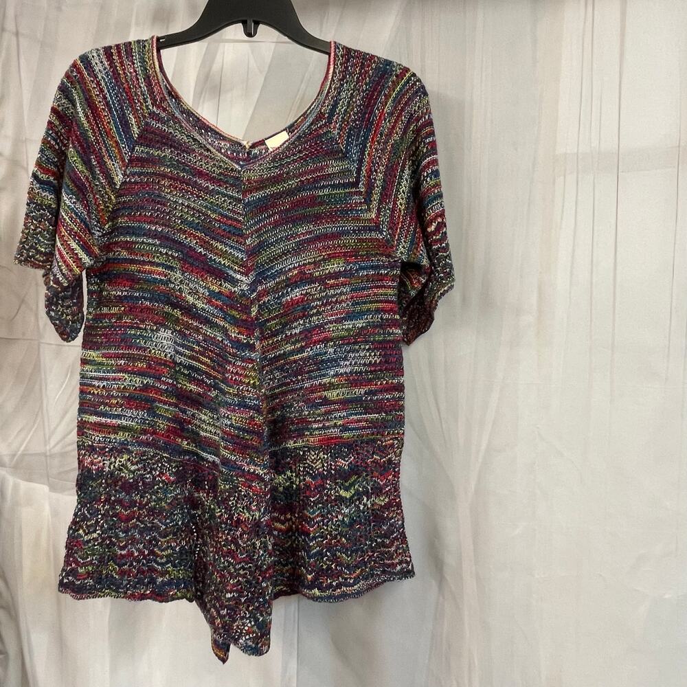Faded Glory Multicolor Knit Short Sleeve Sweater Size M (8-10) Y2K Vintage Color